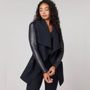 Spanx Draped Black Jacket with Faux-Leather Sleeves